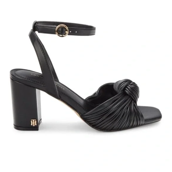 TOMMY HILFIGER Knot Block Sandals Black Size 10 - Picture 1 of 12